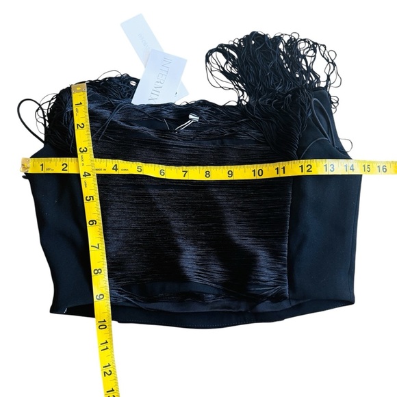 JONATHAN SIMKHAI Draped Fringed Crepe Bustier Black Off-Shoulder Top NEW - Picture 9 of 9